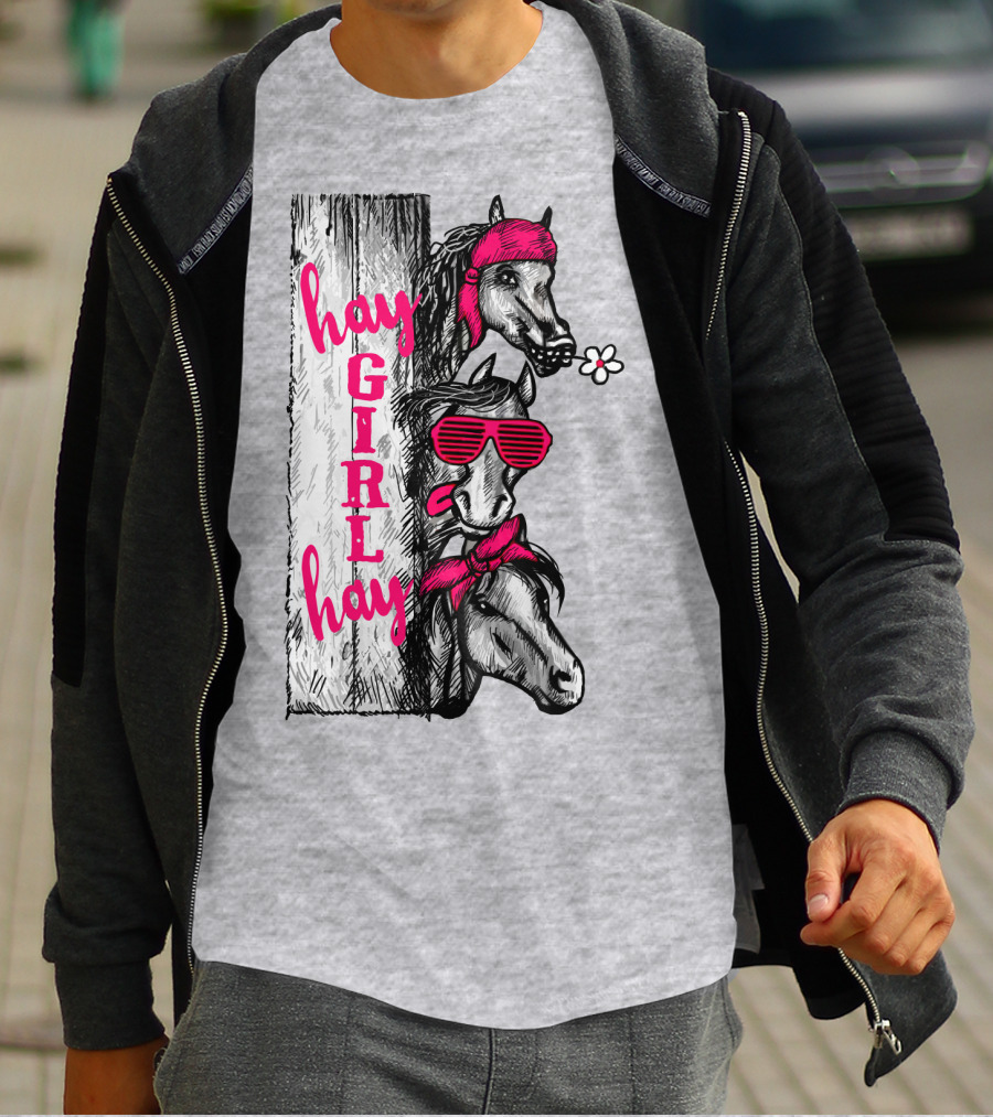 Hay GIRL Hay Funny Horse Trio With Bandanas And Sunglasses T-Shirt