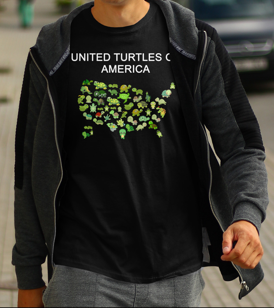 United Turtles Of America Map Illustrating Diverse Turtle Characters T-Shirt