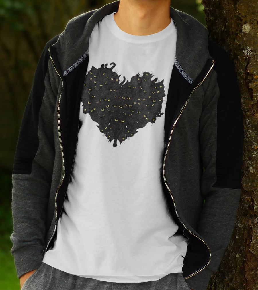 Cats Heartful Black Cats Yellow Eyes T-Shirt