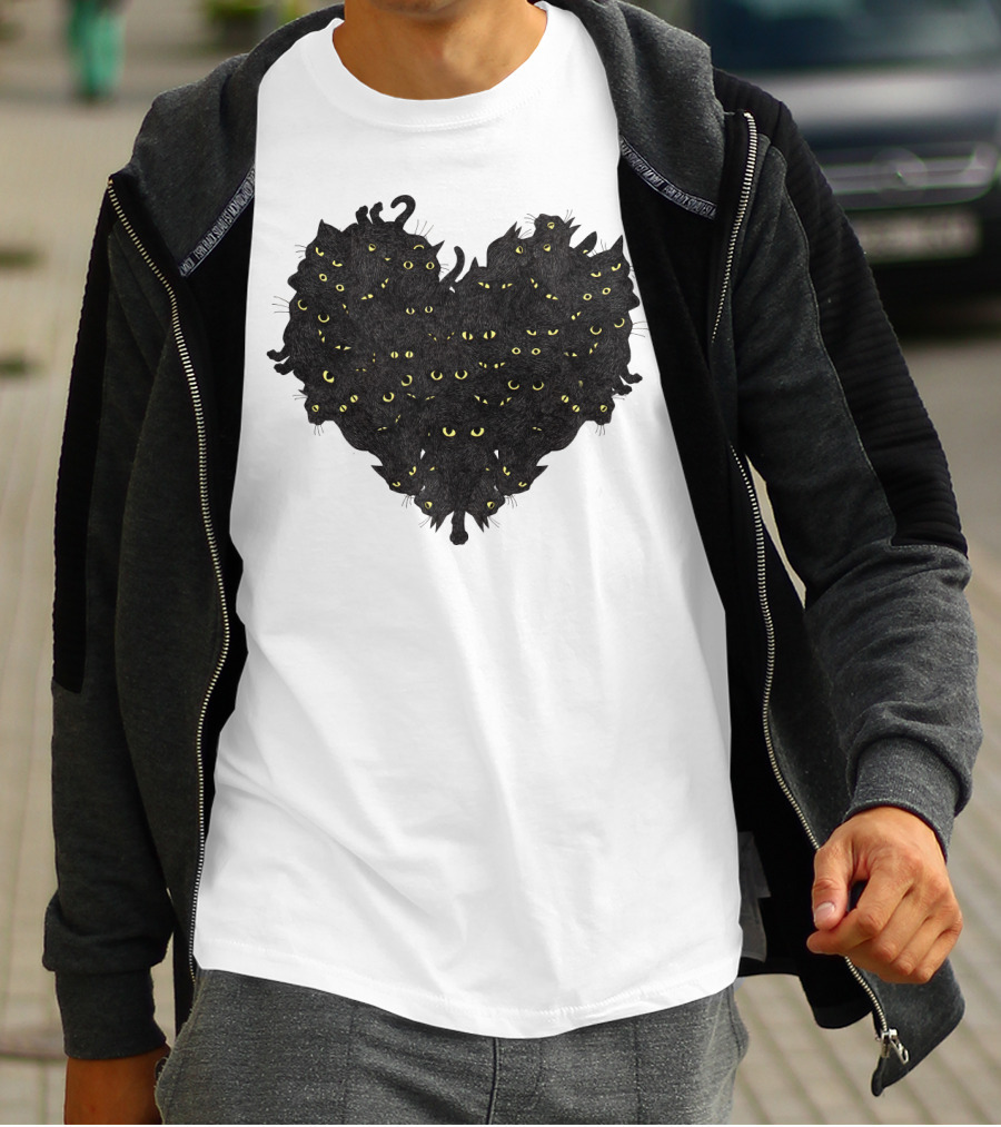 Cats Heartful Black Cats Yellow Eyes T-Shirt