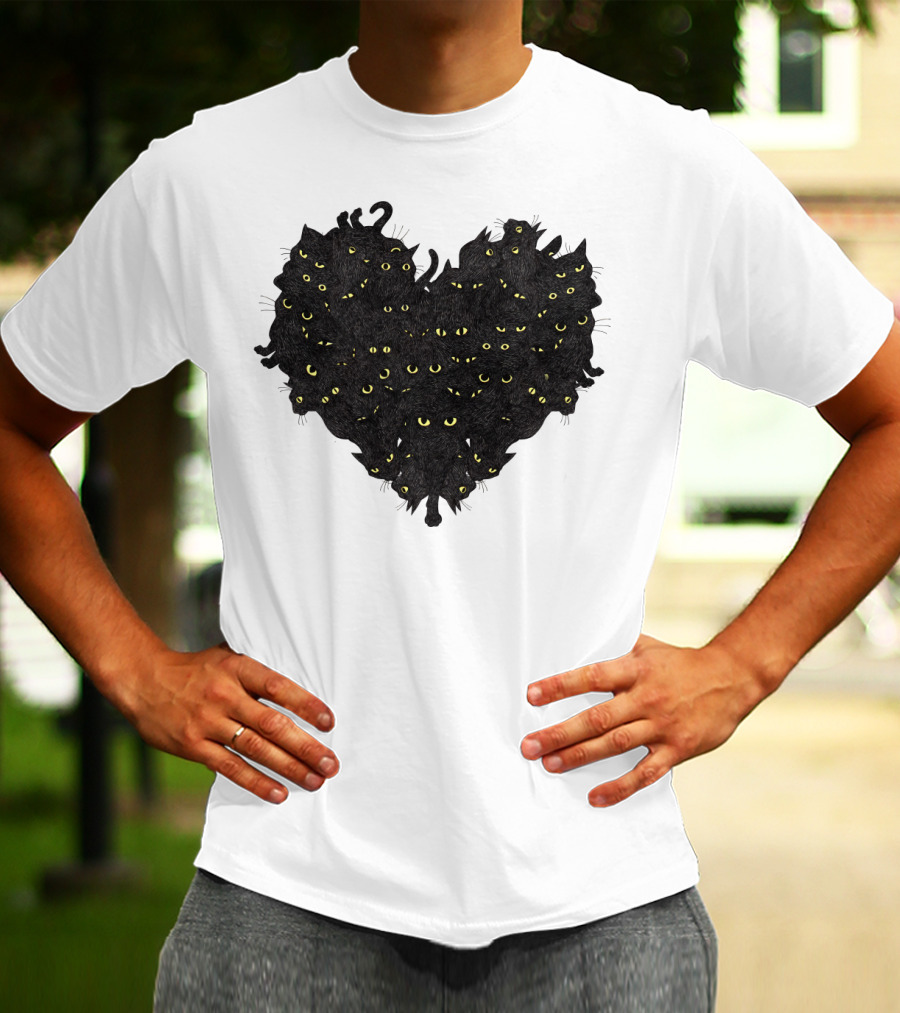 Cats Heartful Black Cats Yellow Eyes T-Shirt