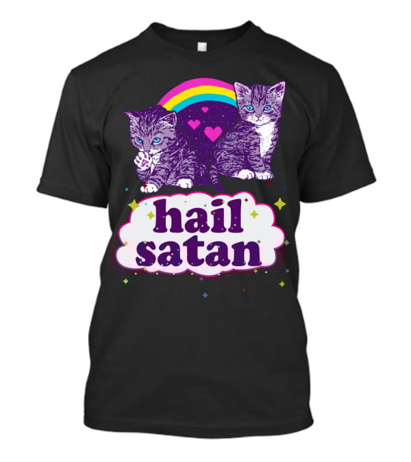 Hail Satan Cats With Rainbow And Hearts T-Shirt