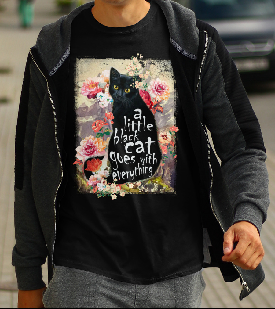 A Little Black Cat Goes With Everything Floral T-Shirt