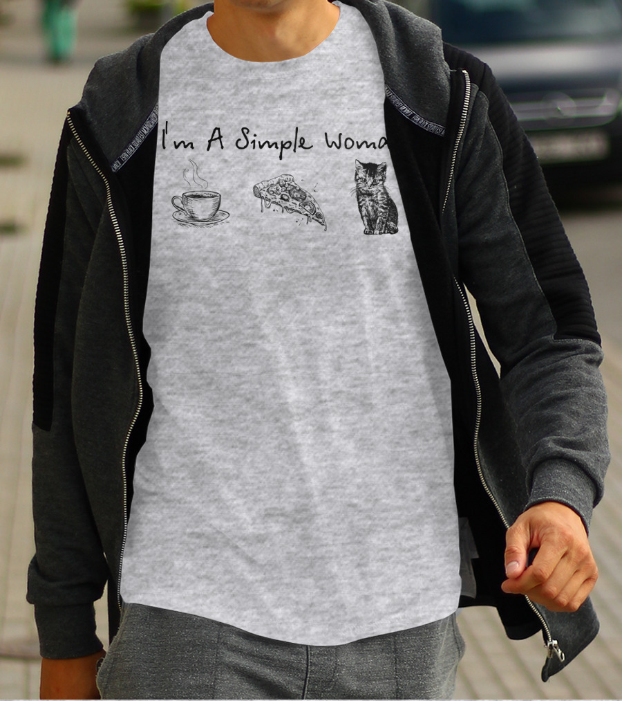 I'm A Simple Woman Coffee Pizza Cat T-Shirt