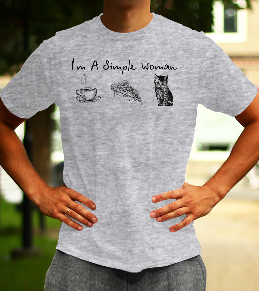 I'm A Simple Woman Coffee Pizza Cat T-Shirt