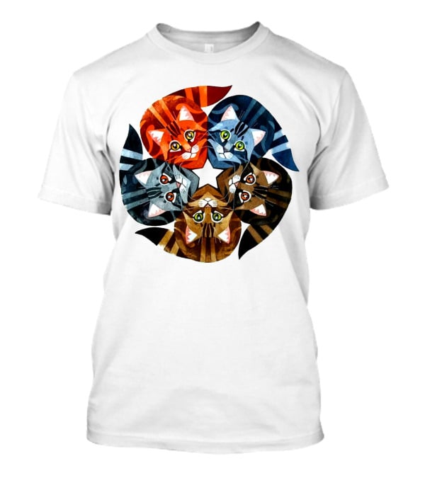 Cat Star Kaleidoscope With Five Colorful Cats In A Circle T-Shirt