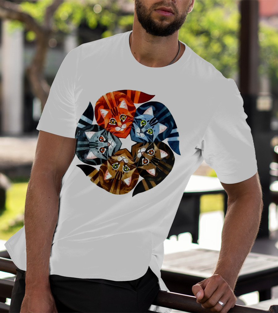Cat Star Kaleidoscope With Five Colorful Cats In A Circle T-Shirt