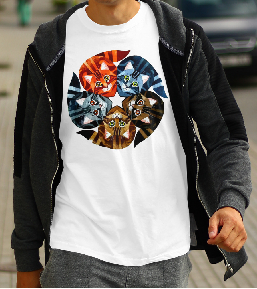 Cat Star Kaleidoscope With Five Colorful Cats In A Circle T-Shirt
