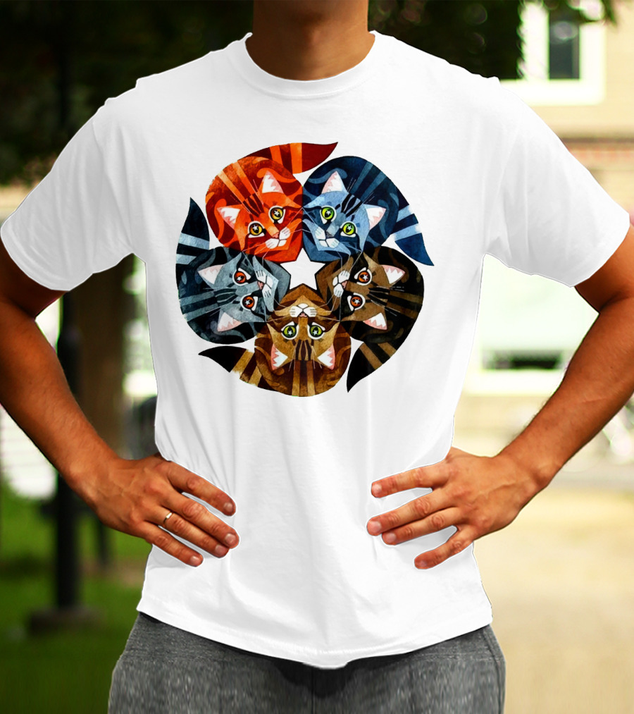 Cat Star Kaleidoscope With Five Colorful Cats In A Circle T-Shirt