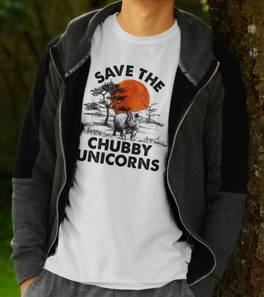 Save The Chubby Unicorns Rhino Conservation Sunset Scene T-Shirt