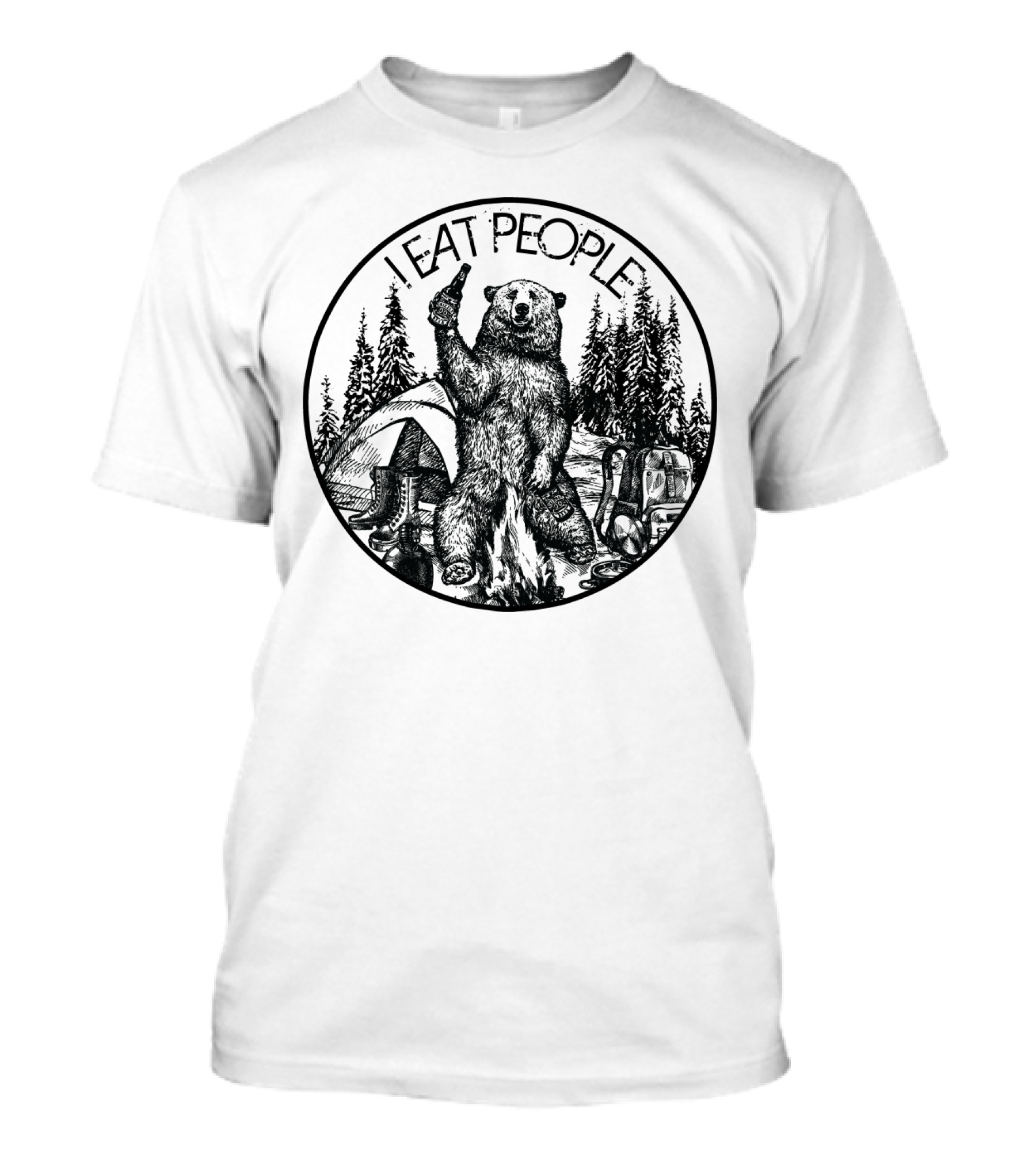 I Eat People Bear Camping Scene With Beer T-Shirt