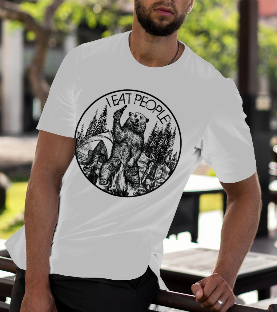 I Eat People Bear Camping Scene With Beer T-Shirt