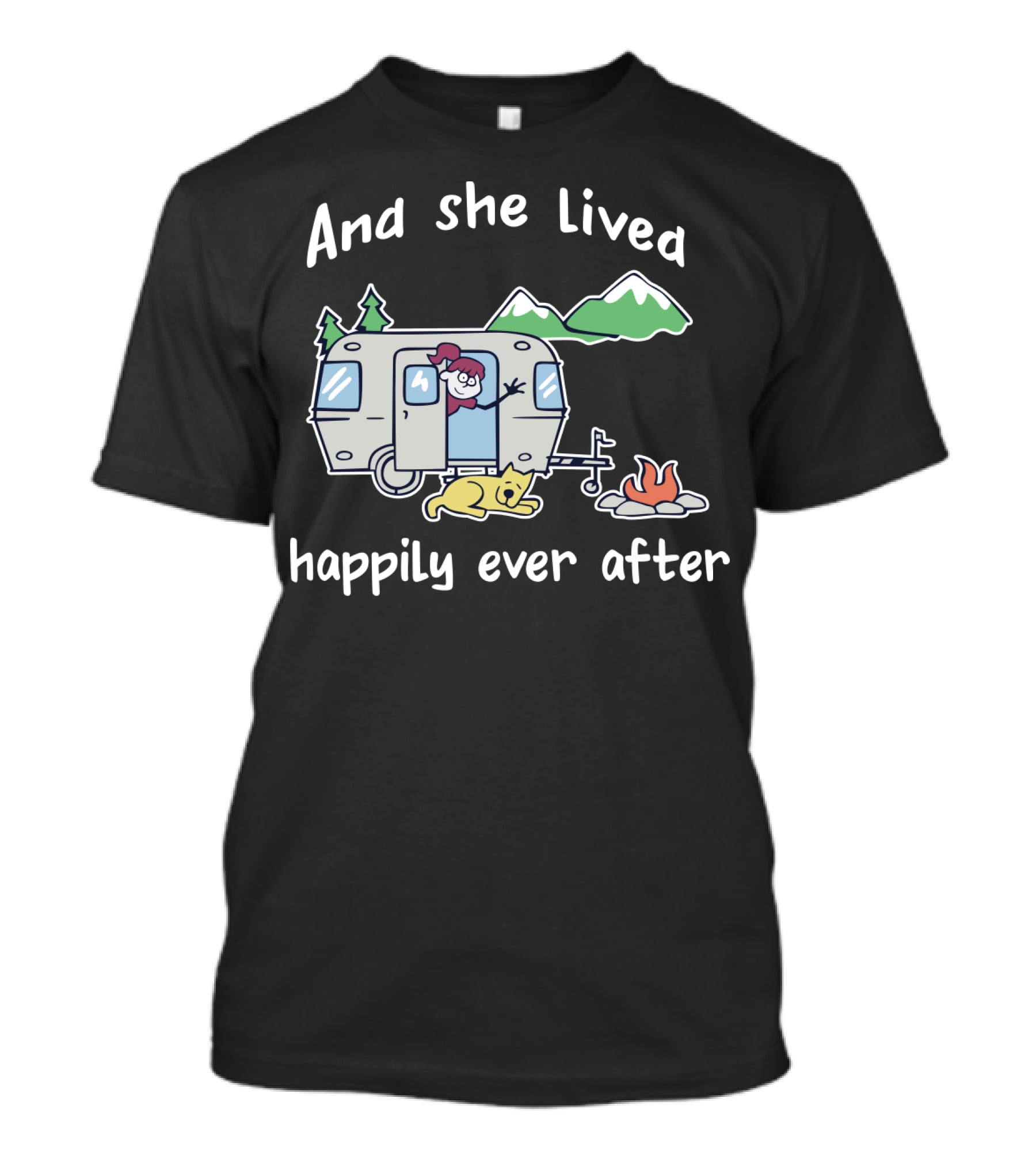 And She Lived Happily Ever After Camper Mountains Campfire Dog T-Shirt
