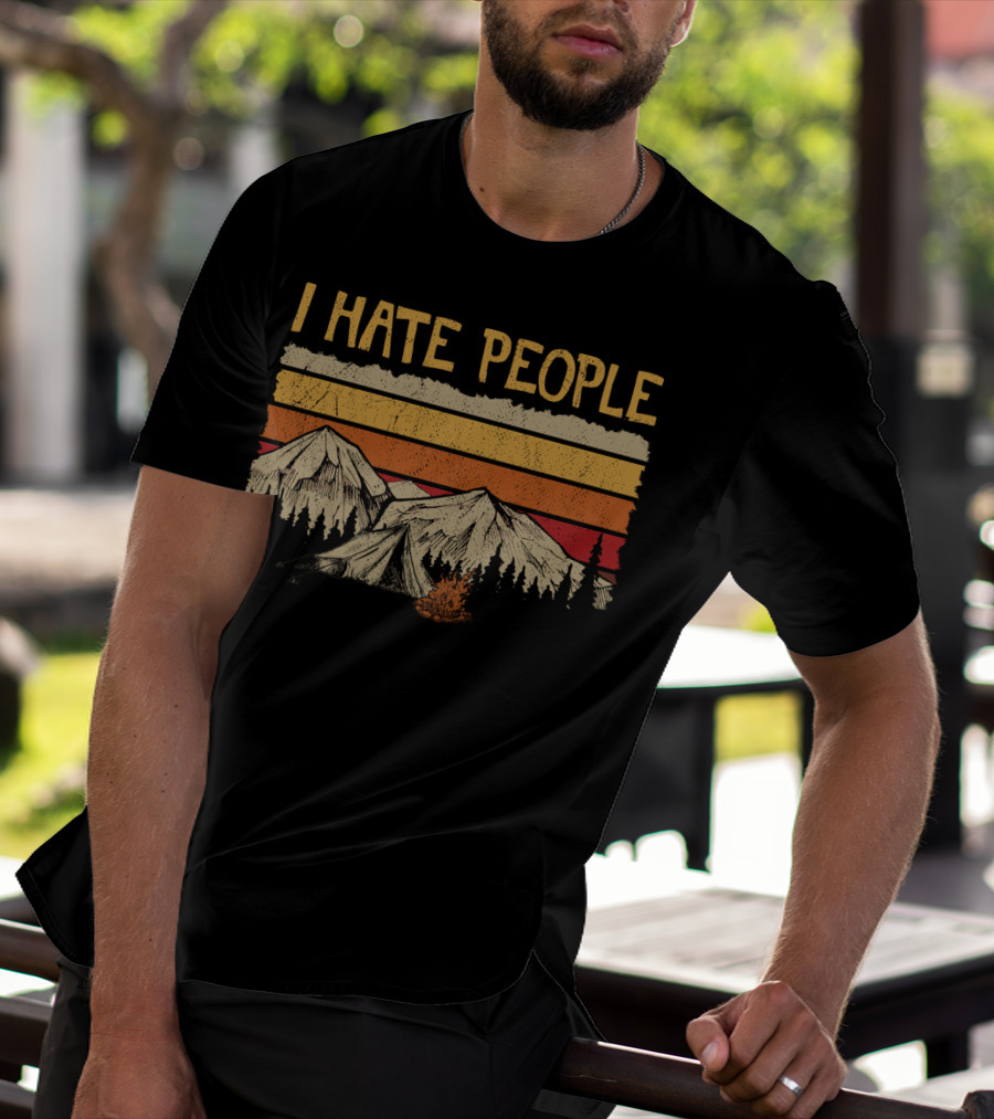 I Hate People Mountains Tent Campfire Vintage Retro Style Camping Hate T-Shirt
