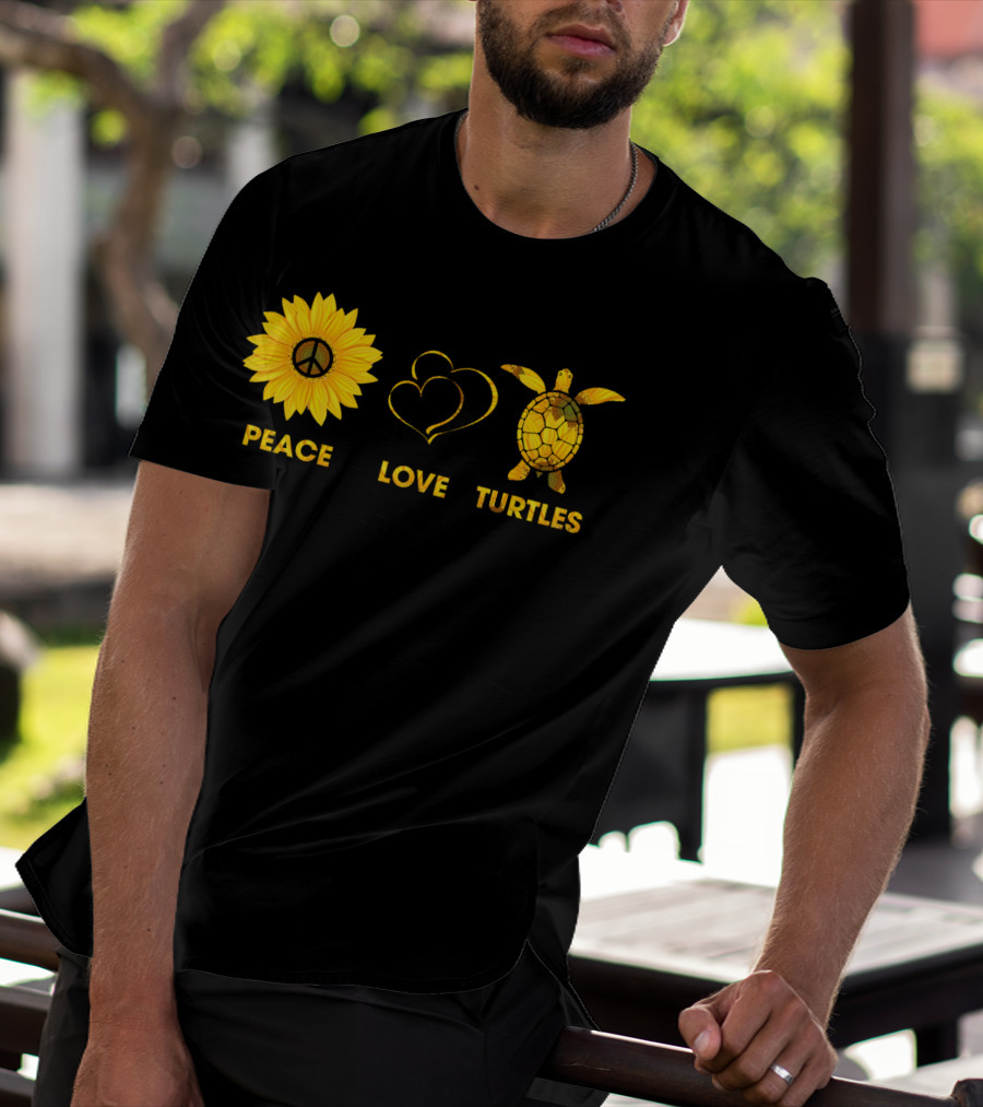 Peace Love Turtles Sunflower Heart Turtle T-Shirt