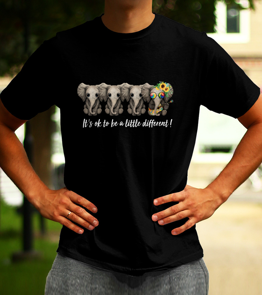 Its Ok To Be A Little Different Elephant Sunflowers And Colorful Glasses T-Shirt