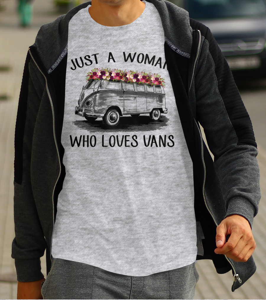 Just A Woman Who Loves Vans Vintage Style With Floral Accents T-Shirt