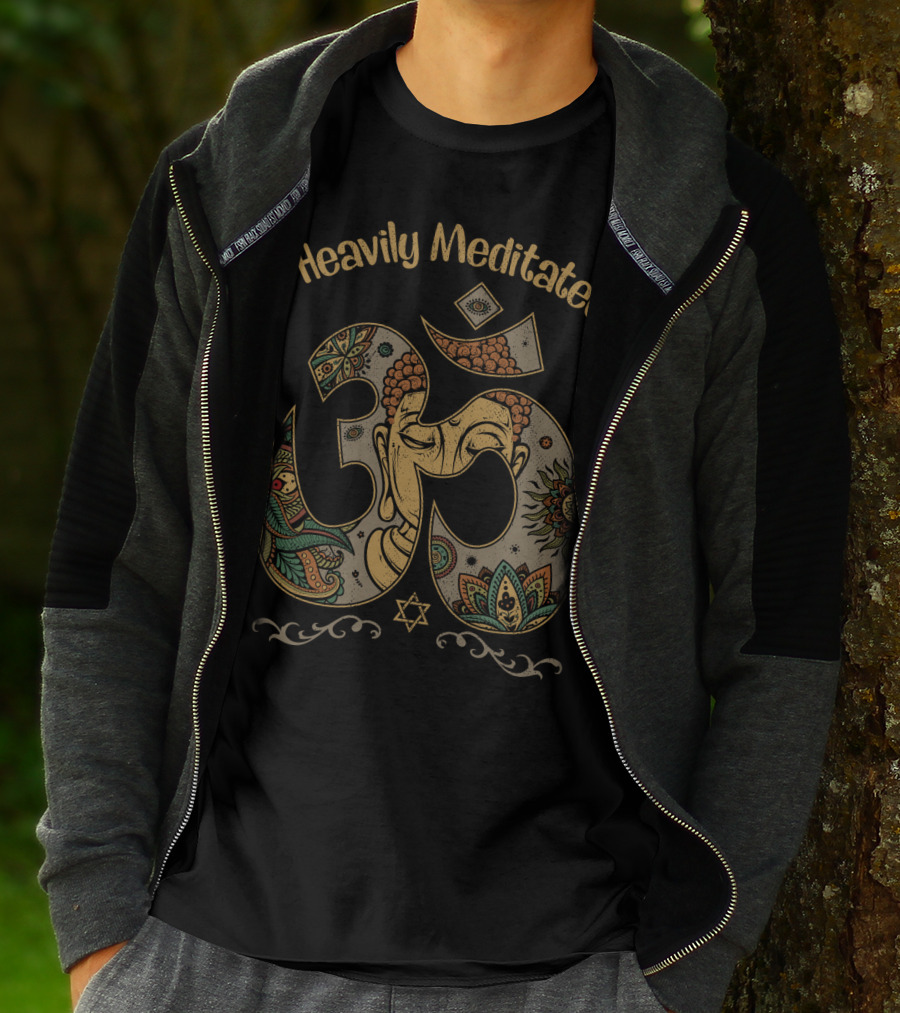 Heavily Meditated Om Symbol With Buddha Face And Mandala T-Shirt