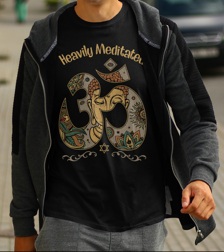 Heavily Meditated Om Symbol With Buddha Face And Mandala T-Shirt
