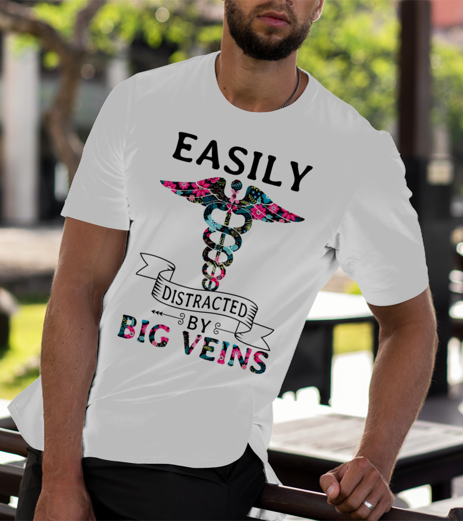 Easily Distracted By Big Veins Caduceus Floral T-Shirt