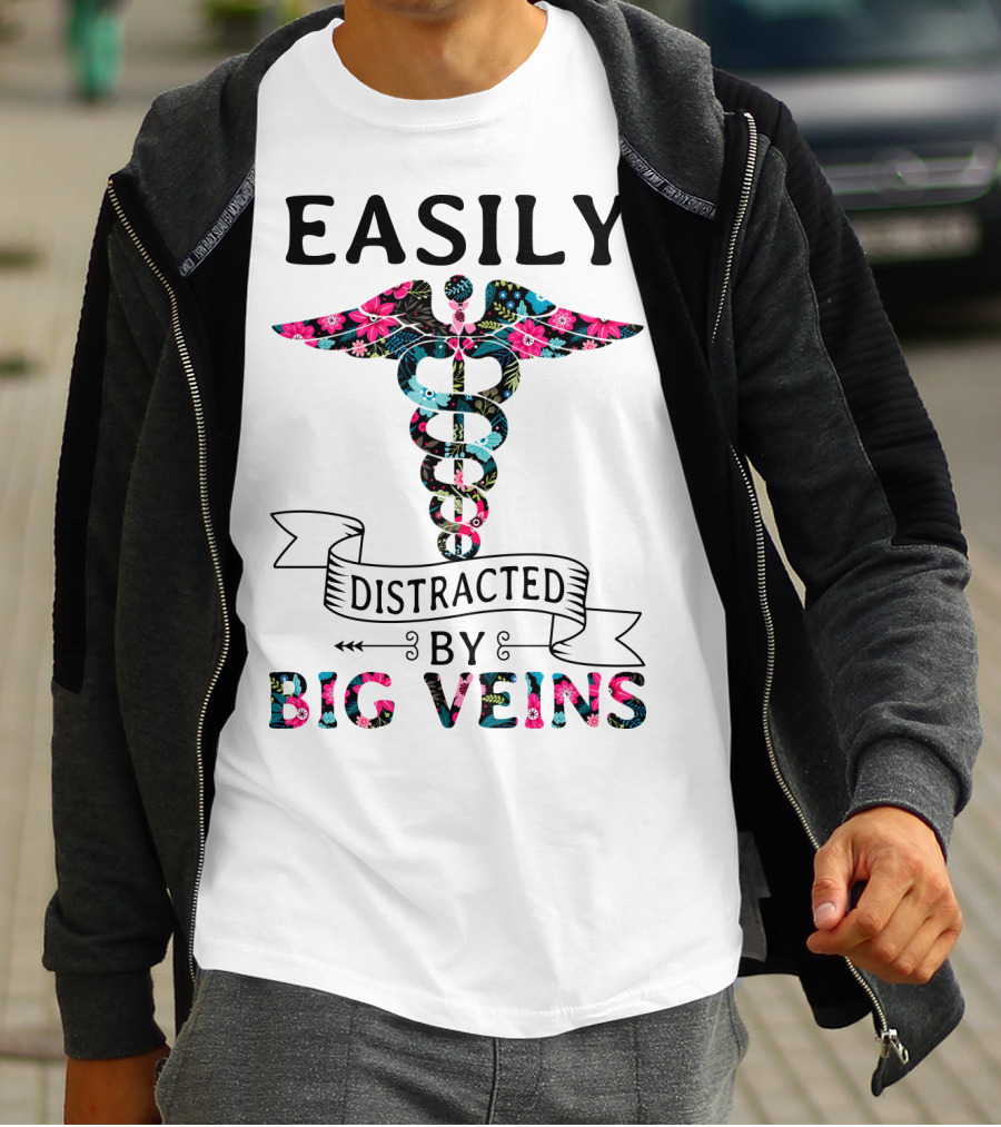 Easily Distracted By Big Veins Caduceus Floral T-Shirt