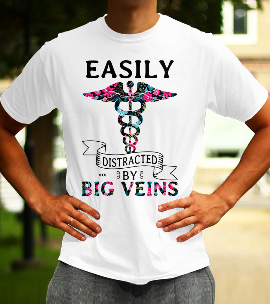 Easily Distracted By Big Veins Caduceus Floral T-Shirt
