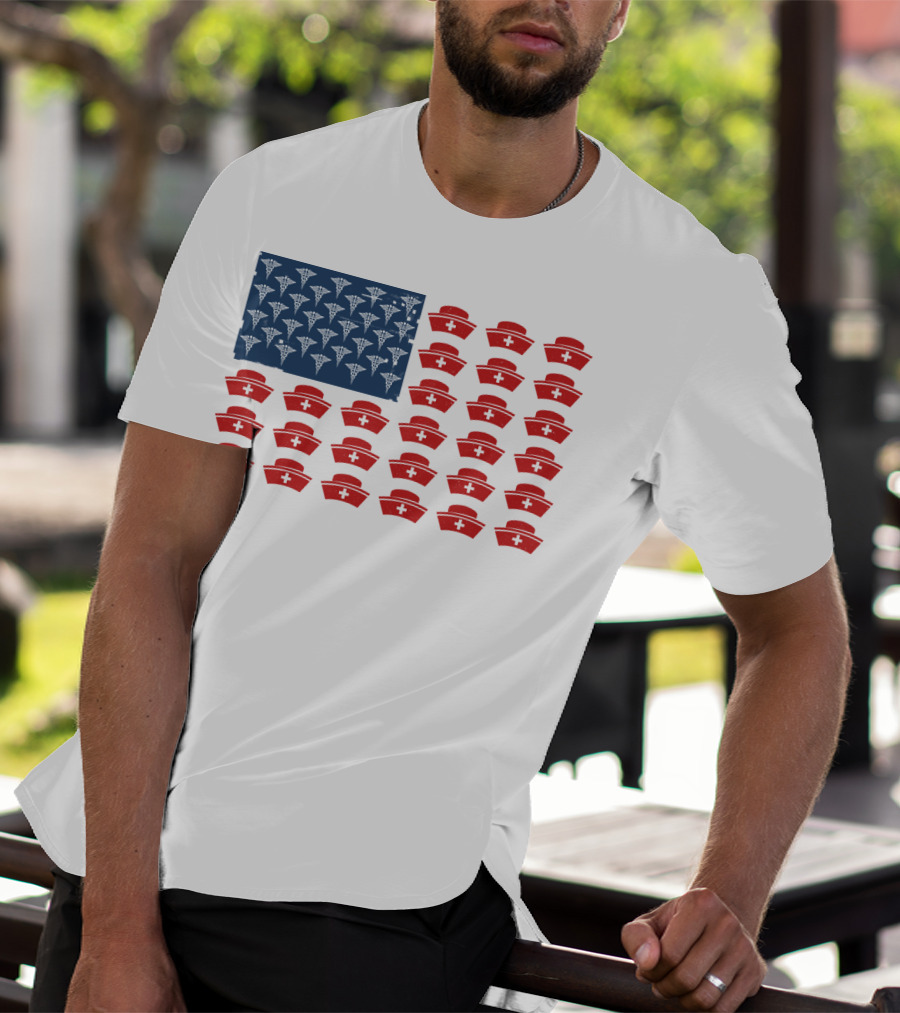 Caduceus Nurse Caps National Flag T-Shirt