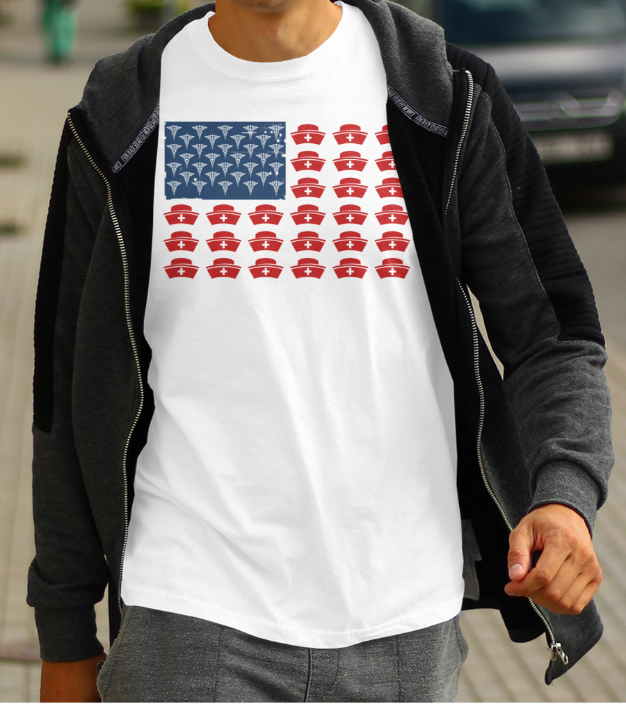 Caduceus Nurse Caps National Flag T-Shirt