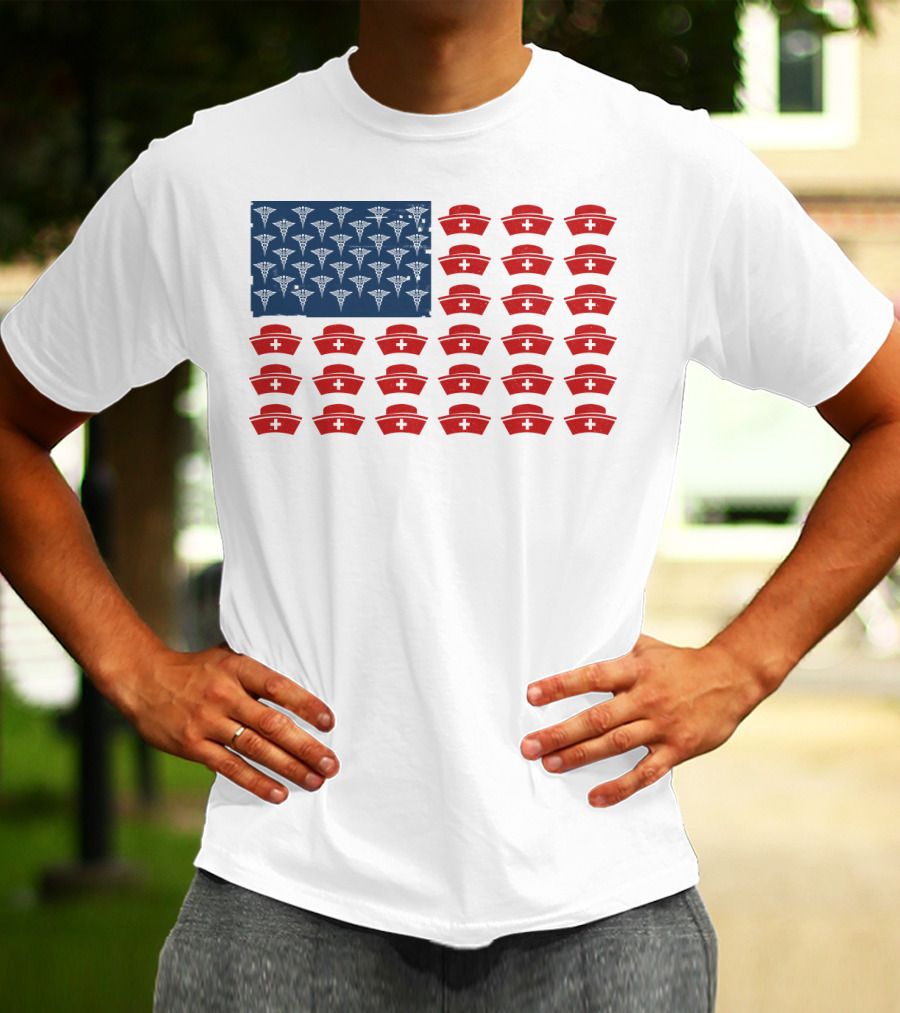 Caduceus Nurse Caps National Flag T-Shirt