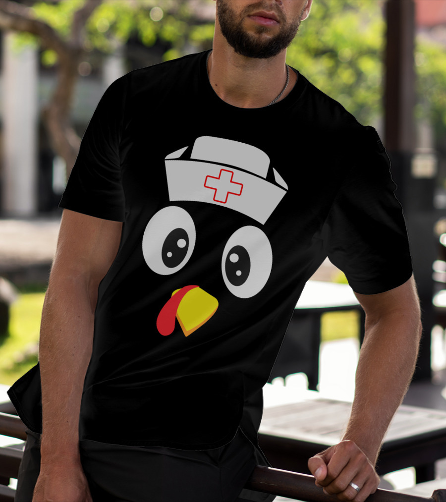 Turkey Nurse Cute Cartoon Face With Medical Hat T-Shirt