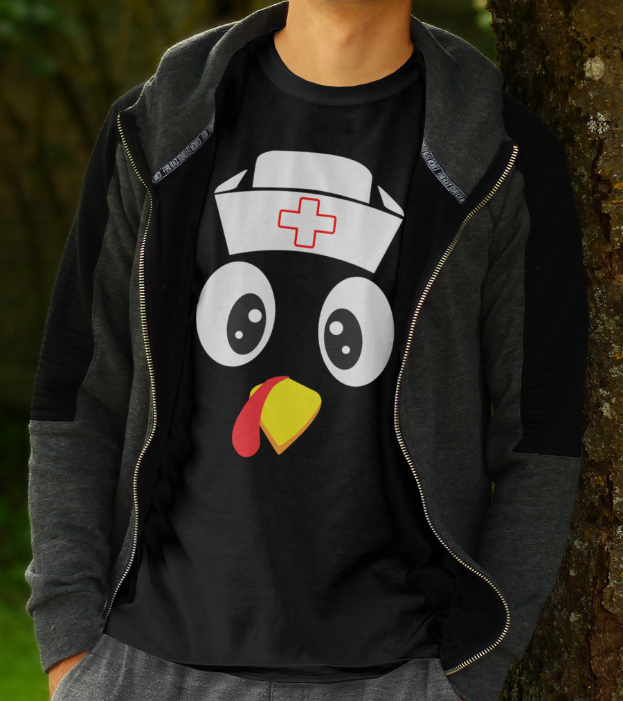 Turkey Nurse Cute Cartoon Face With Medical Hat T-Shirt