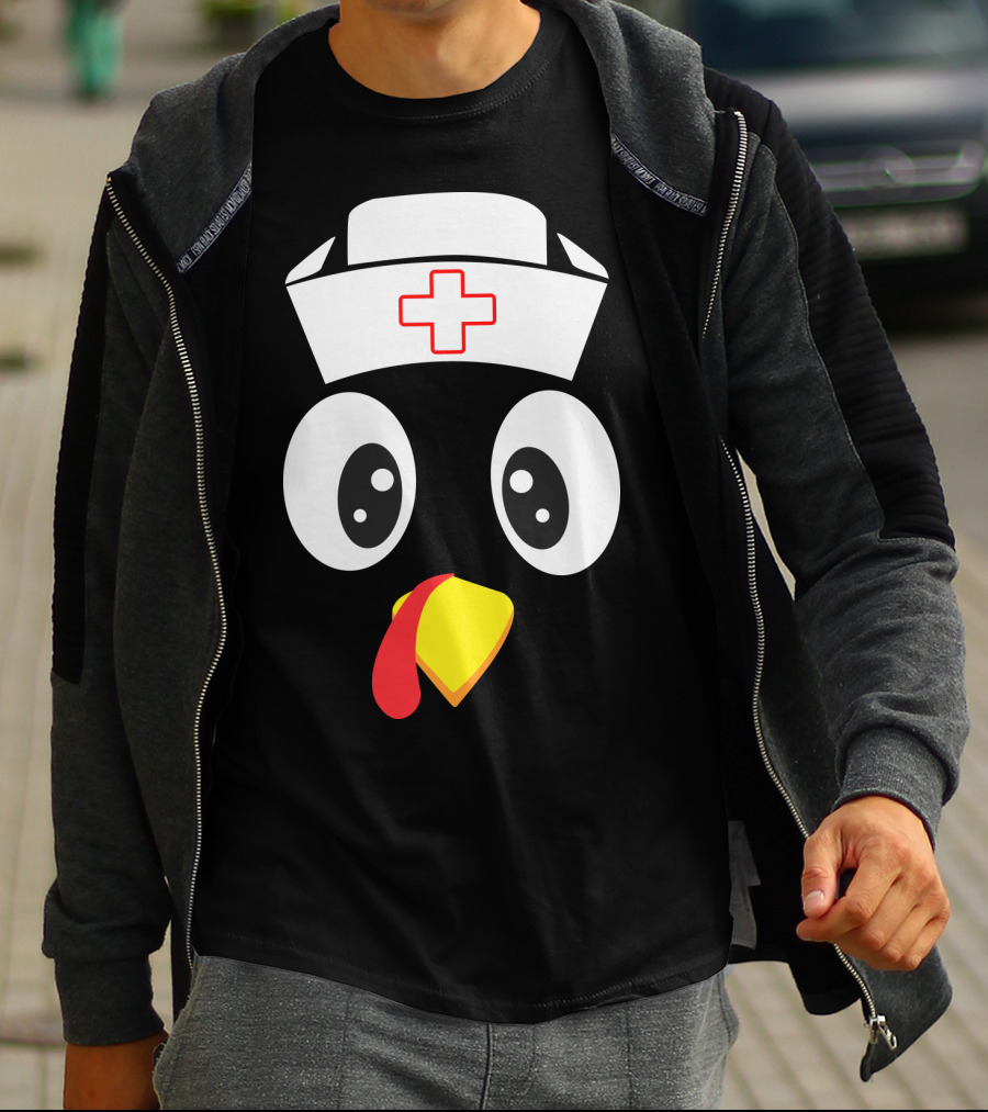 Turkey Nurse Cute Cartoon Face With Medical Hat T-Shirt