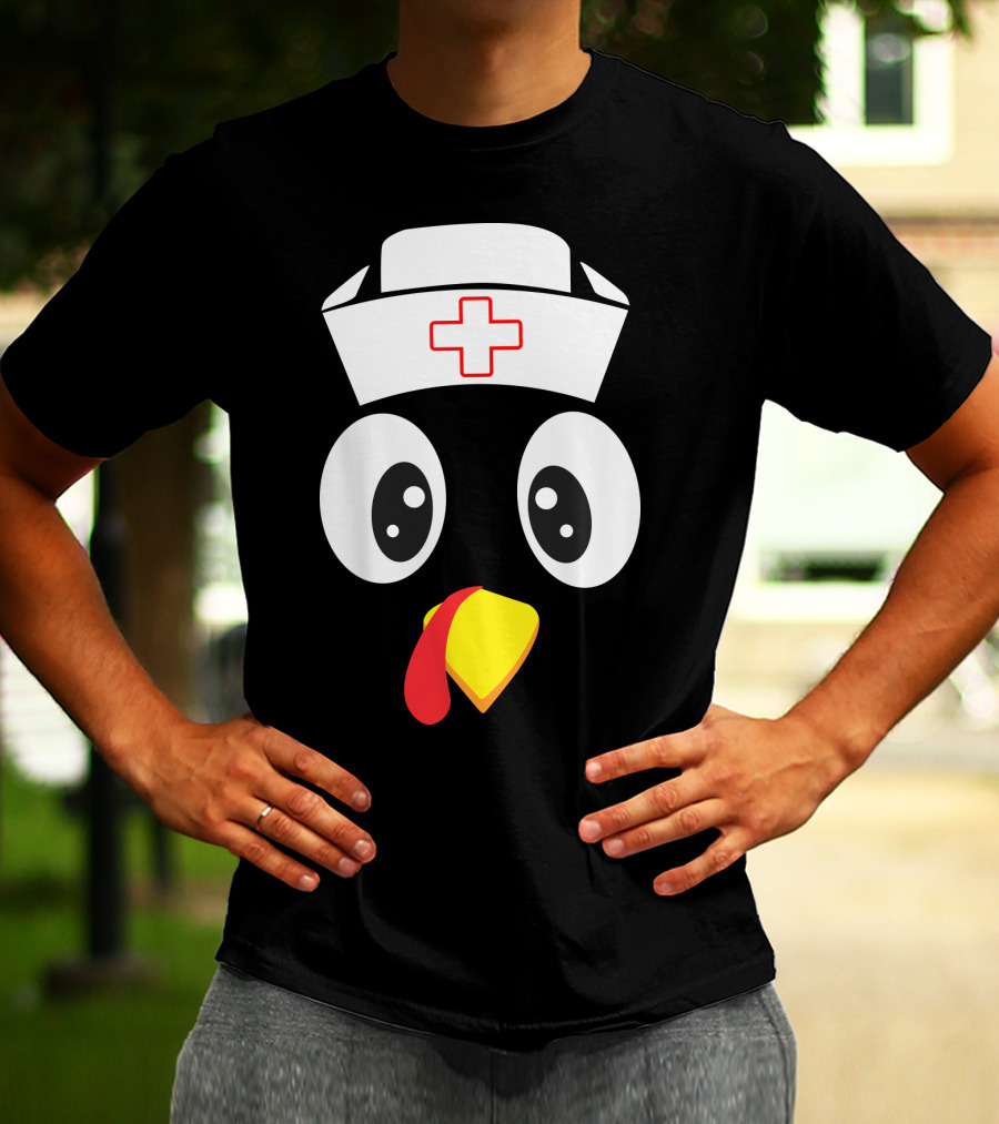 Turkey Nurse Cute Cartoon Face With Medical Hat T-Shirt
