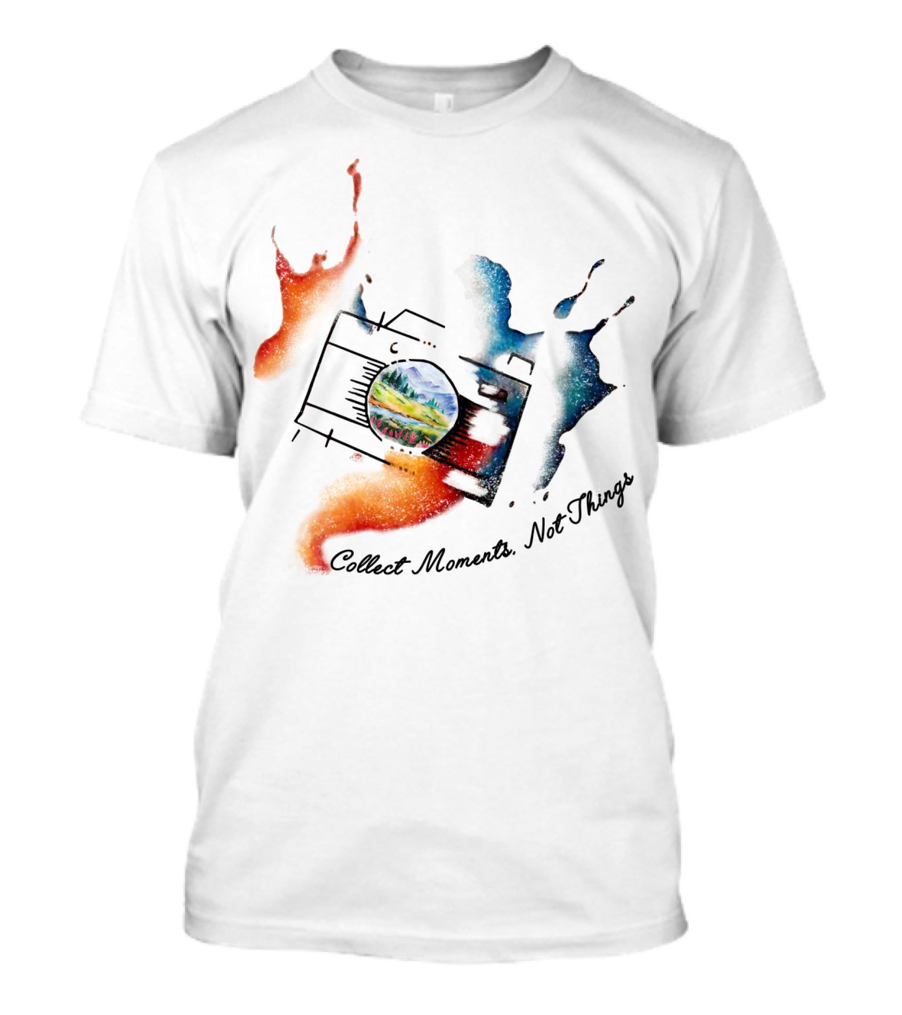 Collect Moments Not Things Camera Nature Landscape Watercolor Splash T-Shirt