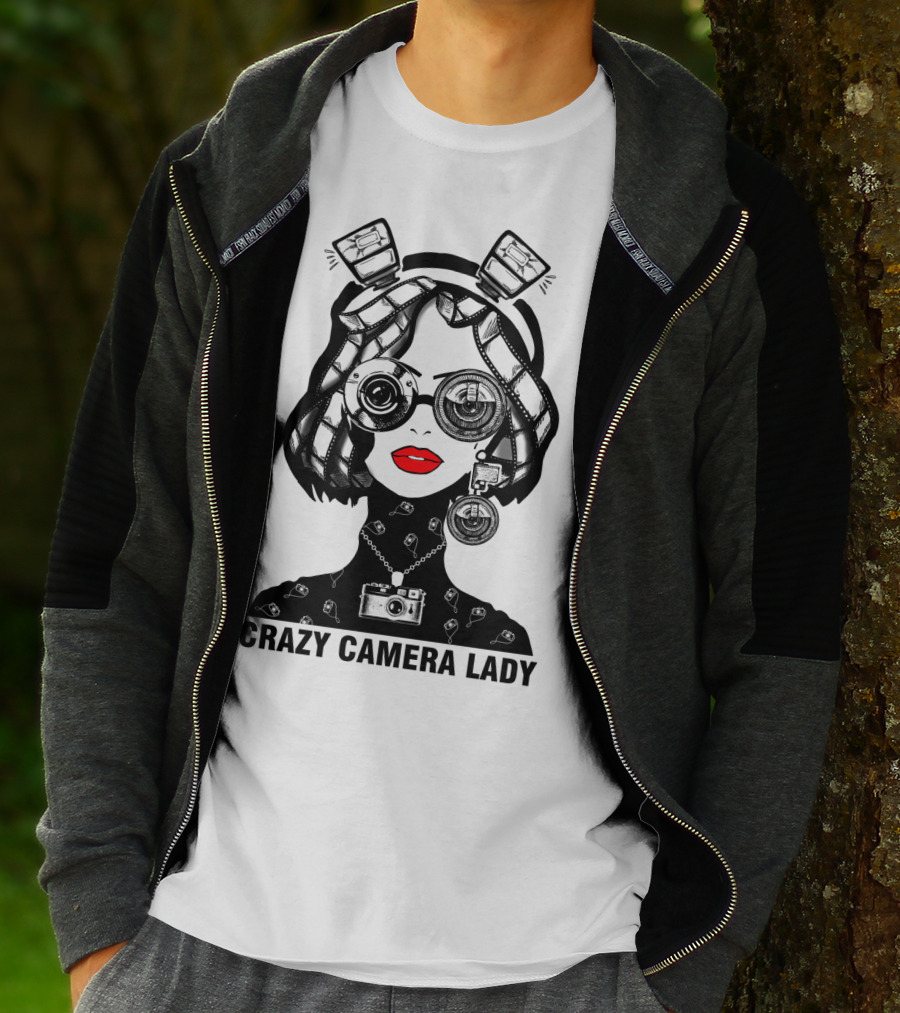 CRAZY CAMERA LADY Photography Enthusiast Quirky T-Shirt
