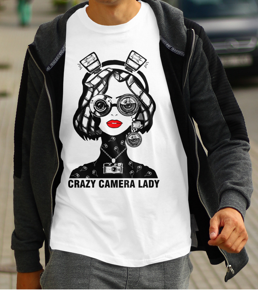 CRAZY CAMERA LADY Photography Enthusiast Quirky T-Shirt