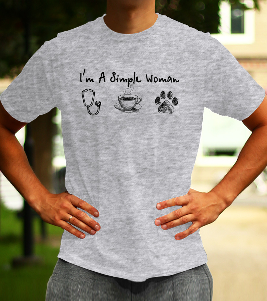 I'm A Simple Woman Stethoscope Coffee Paw Prints T-Shirt