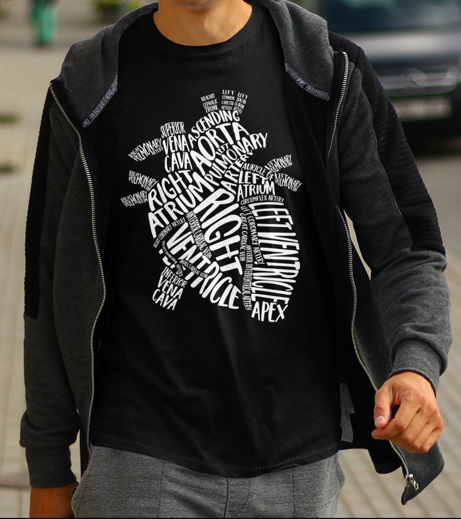 Nurse Heart Right Atrium Aorta Pulmonary Artery Left Ventricle Typography T-Shirt