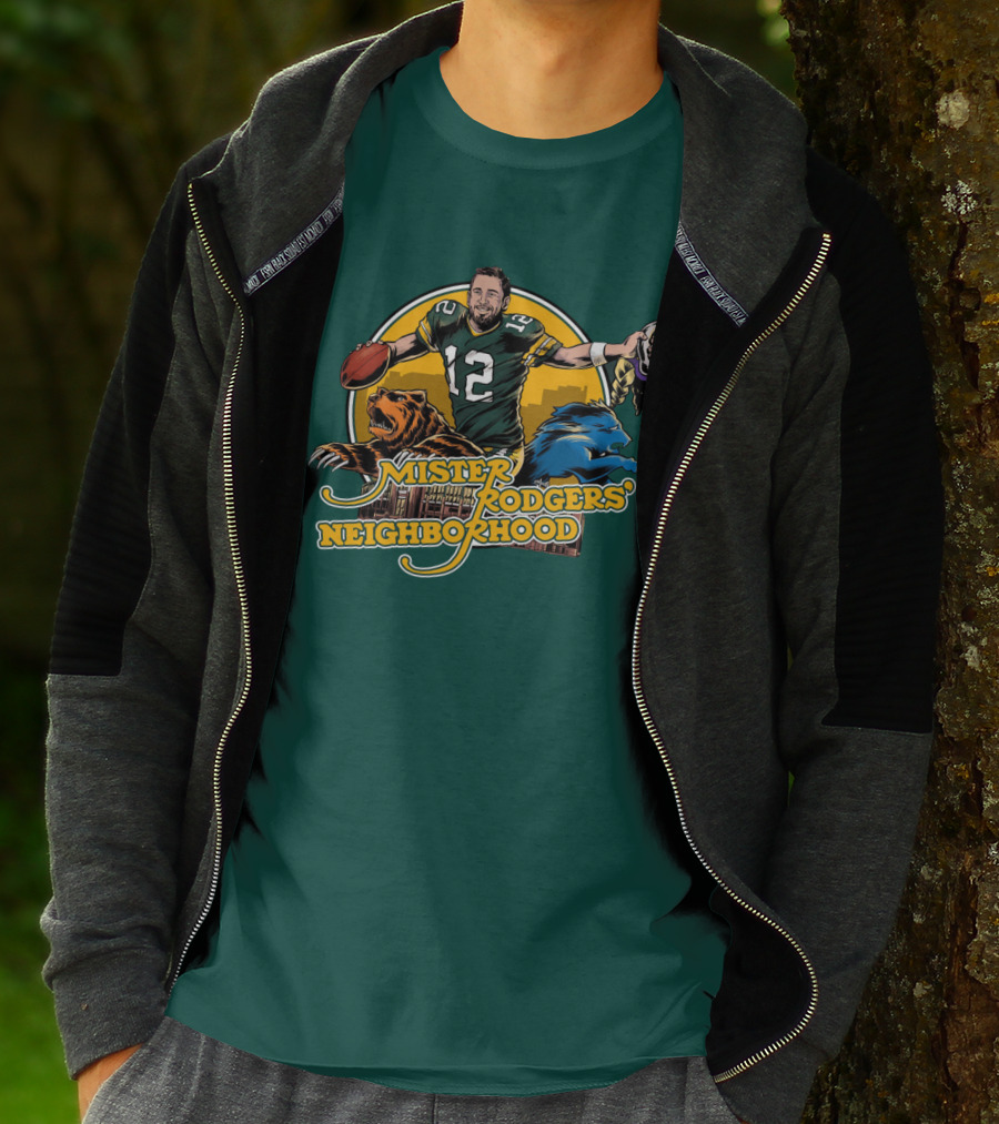 Mister Rodgers Neighborhood Go Pack Football Lions And Bears T-Shirt
