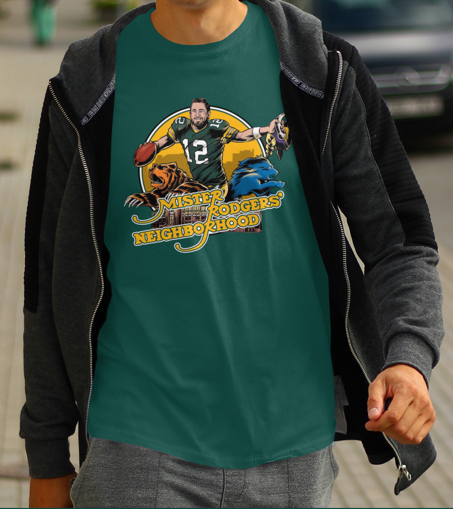 Mister Rodgers Neighborhood Go Pack Football Lions And Bears T-Shirt