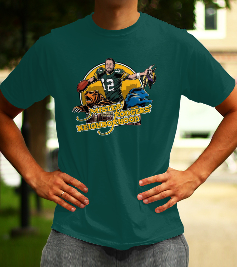 Mister Rodgers Neighborhood Go Pack Football Lions And Bears T-Shirt