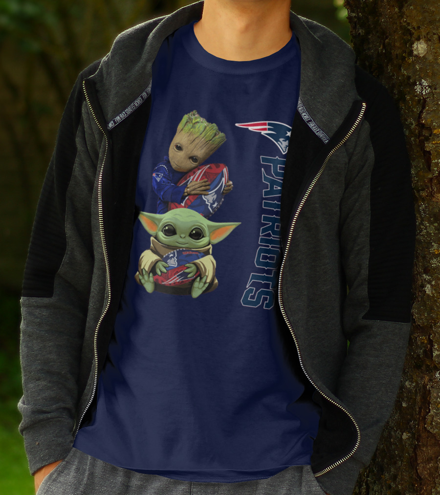 Patriots Groot And Baby Yoda With New England Football T-Shirt