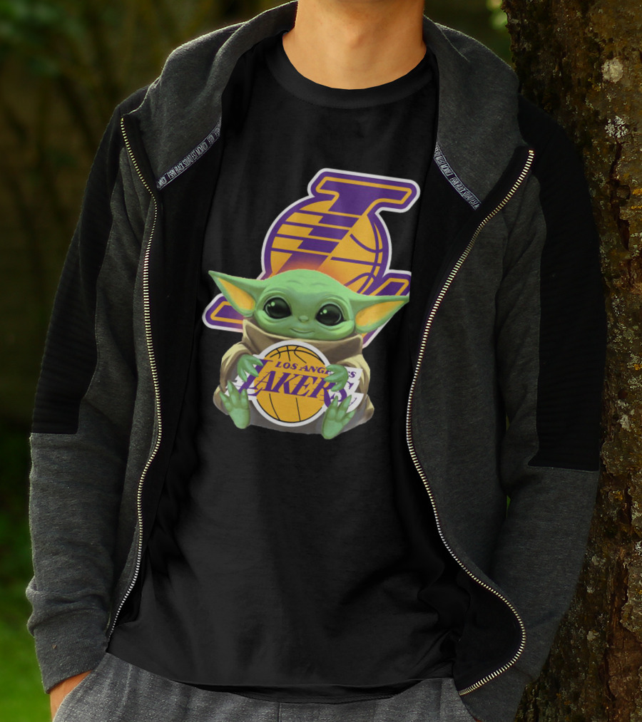 Los Angeles Lakers Baby Yoda Holding Basketball T-Shirt