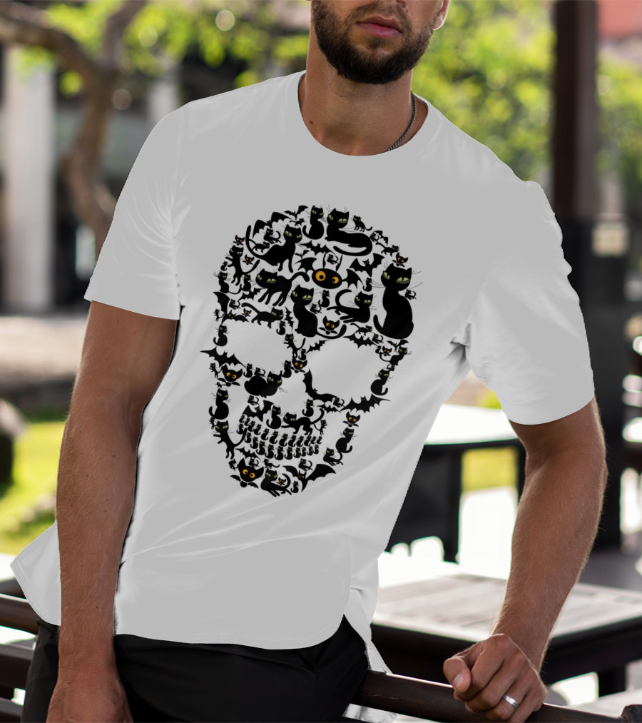 Skull Cats Black Cats And Bats Pattern SK01 T-Shirt