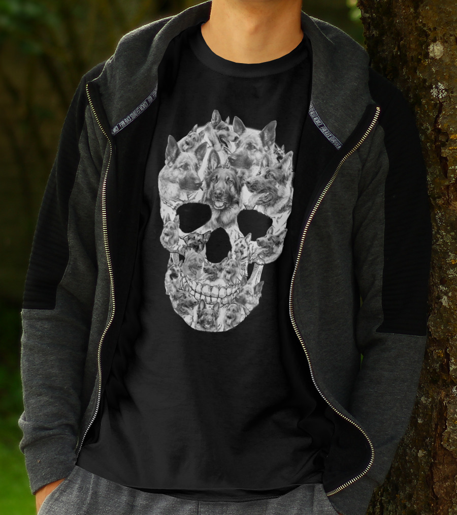 German Shepherd Skull Art Collage T-Shirt