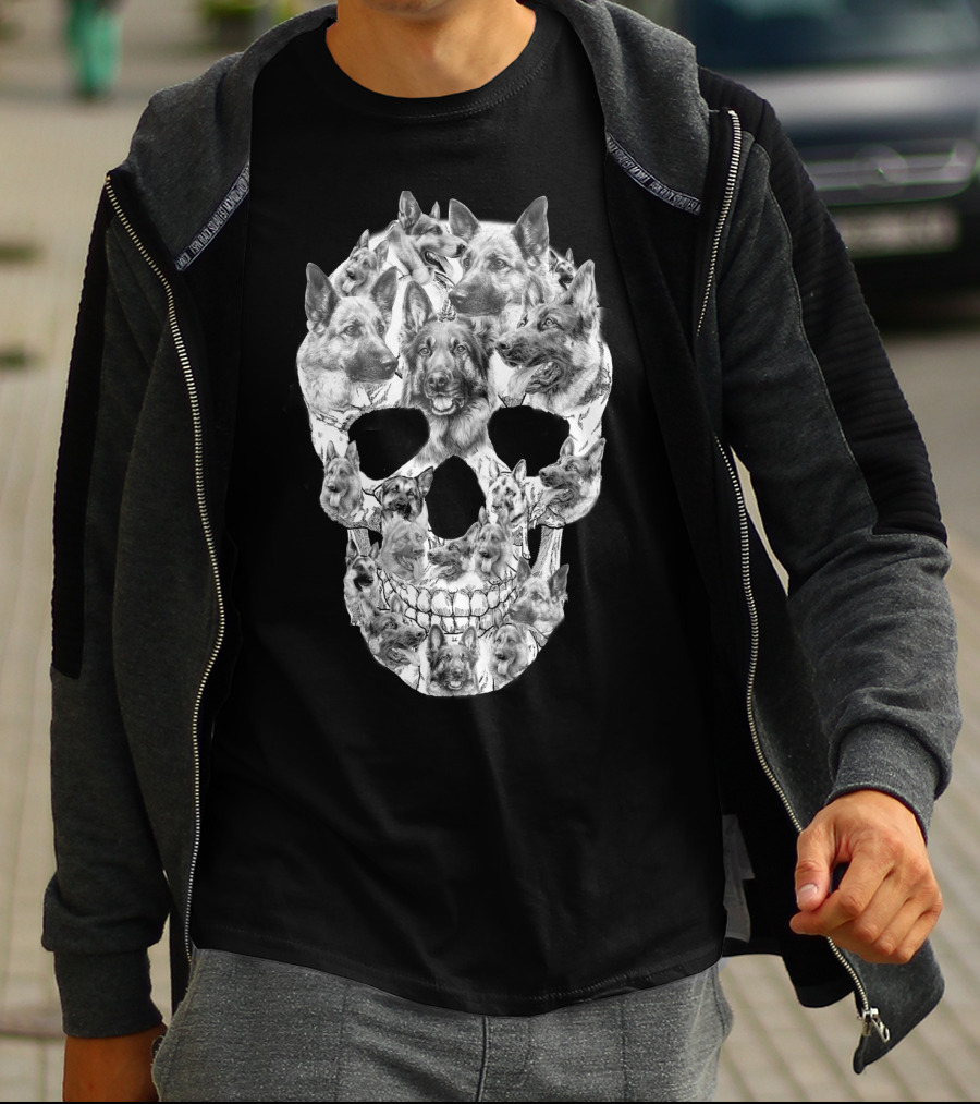 German Shepherd Skull Art Collage T-Shirt