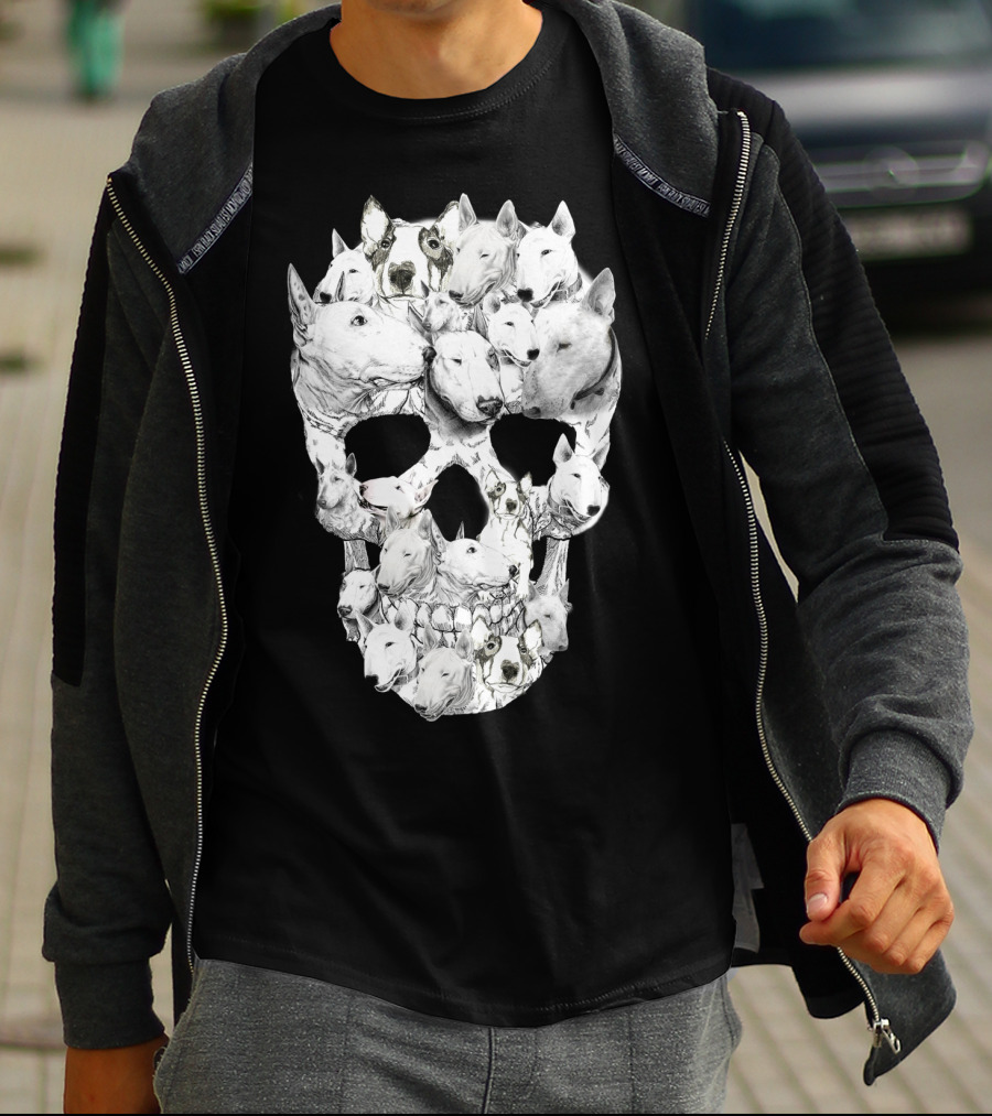 Bull Terrier Faces Forming A Skull T-Shirt