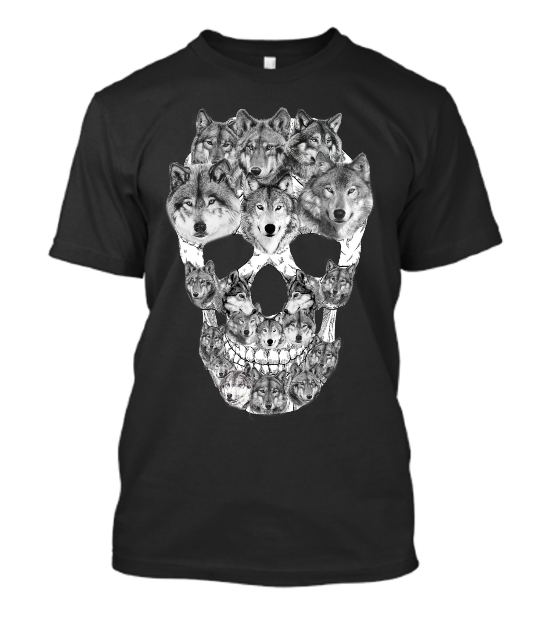 Wolf Skull Faces In Skull Formation T-Shirt