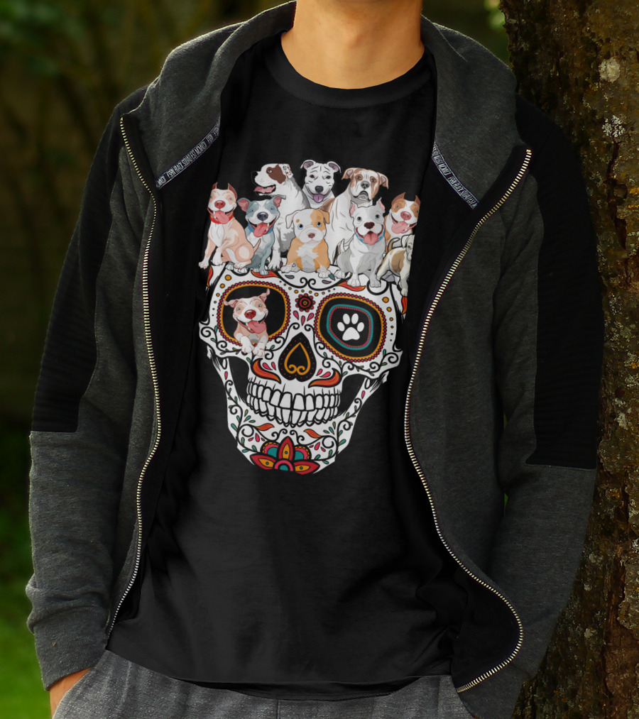 Pitbull Dog Sugar Skull T-Shirt