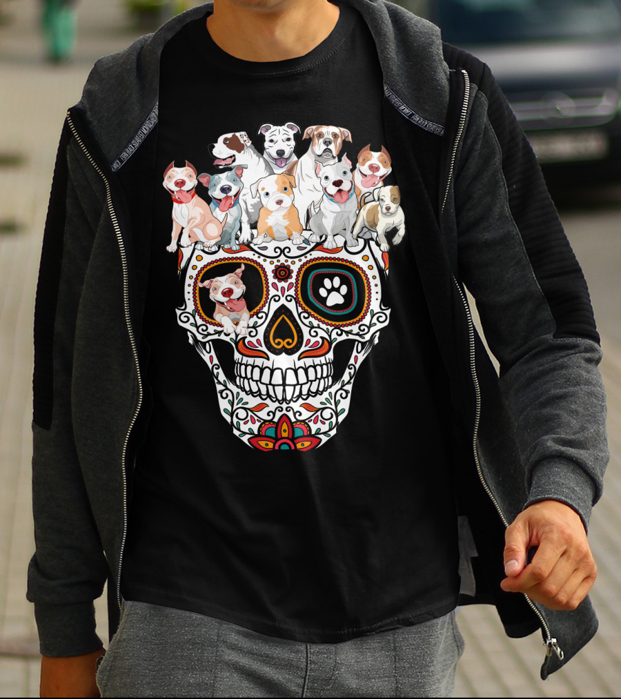Pitbull Dog Sugar Skull T-Shirt
